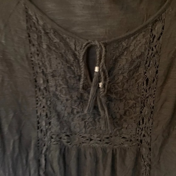 🩷 black lace and tassel peasant short sleeve blouse - Picture 2 of 6